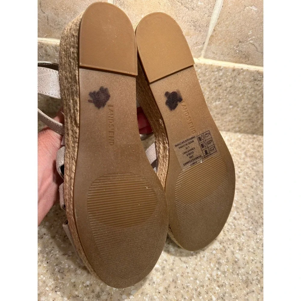 Lands’ End Canvas wedge sandal beige canvas Size 8 - Picture 6 of 8